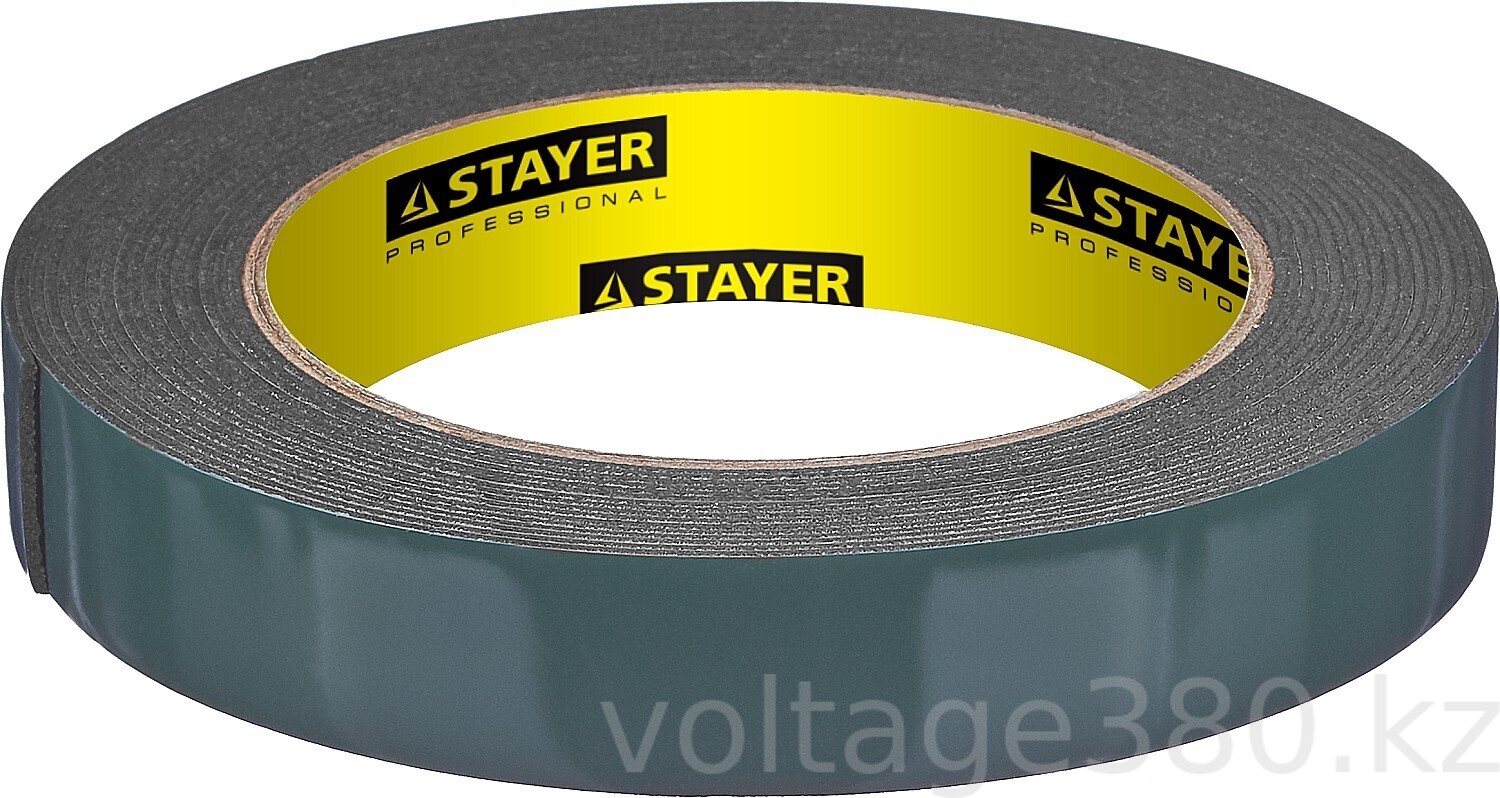 Двухсторонняя клейкая лента на вспененной основе, STAYER Professional, черная, 19мм*5м