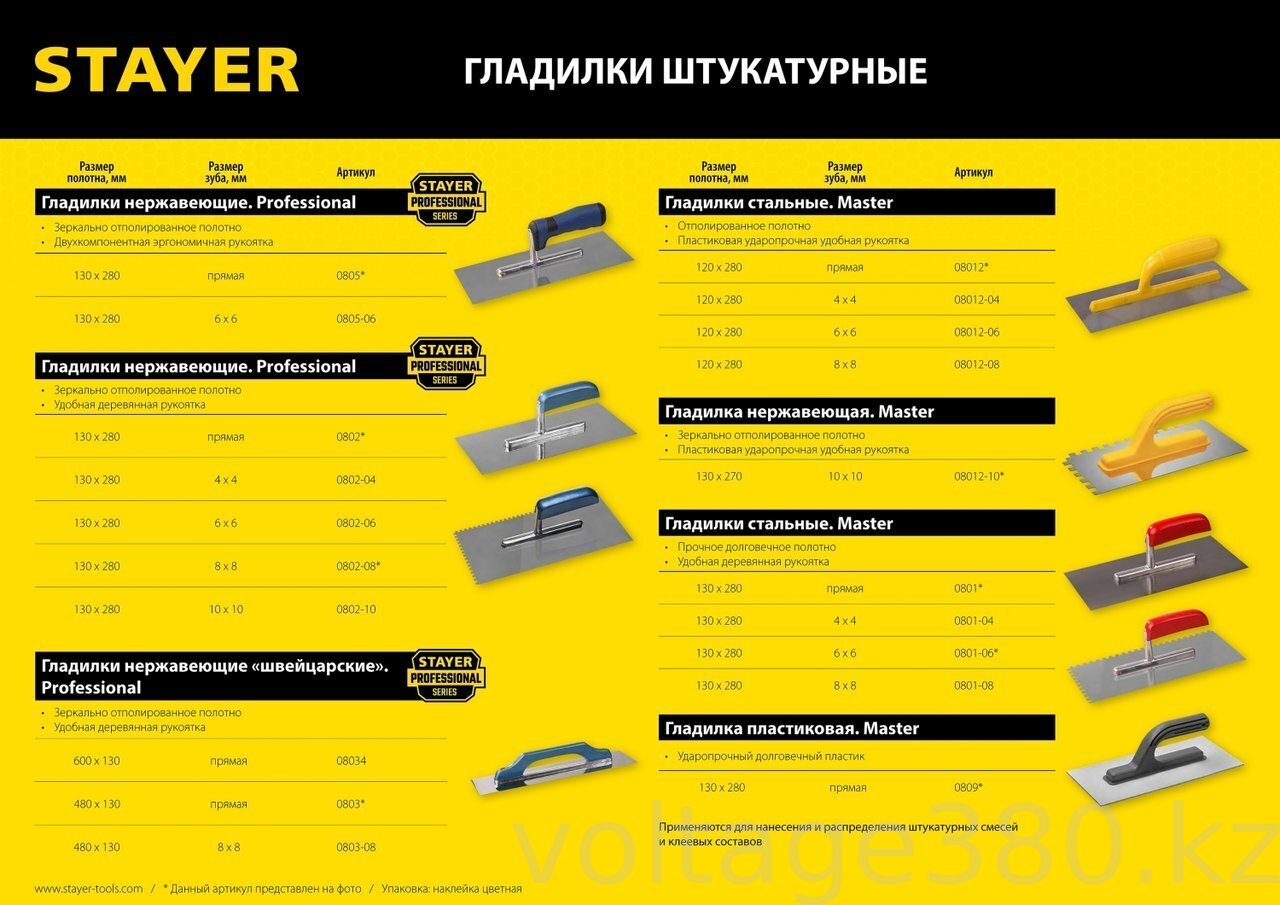 Гладилка штукатурная нержавеющая с деревянной ручкой 130х280мм STAYER Profi