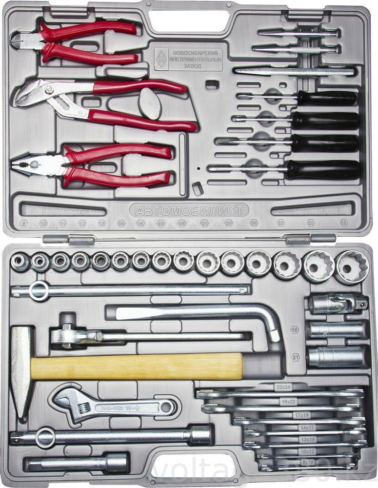 НИЗ ″АВТОМОБИЛИСТ-1″, 42 шт, 1/2″, набор слесарно-монтажного инструмента в пластиковом кейсе